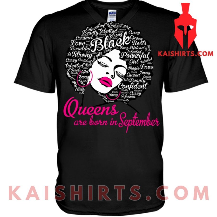 Queens Are Born In September Vneck Unisex Custom T-Shirt's Product Pictures - Kaishirts.com