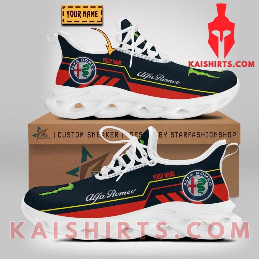 Alfa Romeo Car Monster Energy Clunky Maxsoul Sneaker - Black Red Color, Three Stripes Pattern's Product Pictures - Kaishirts.com