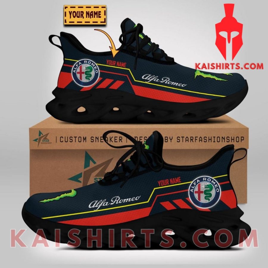 Alfa Romeo Car Monster Energy Clunky Maxsoul Sneaker - Black Red Color, Three Stripes Pattern's Product Pictures - Kaishirts.com