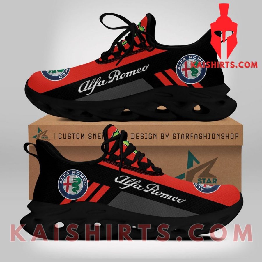 Alfa Romeo Car Style 1 Custom Name Clunky Maxsoul Sneaker - Black Red Color, Three Stripes Pattern's Product Pictures - Kaishirts.com