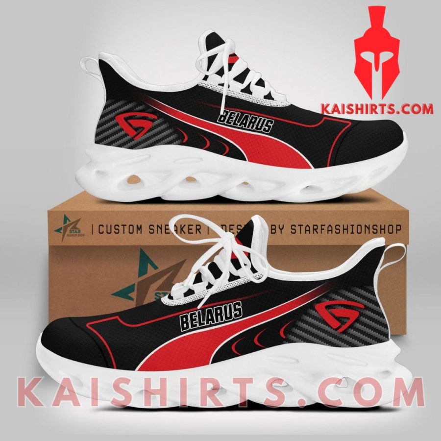 Belarus Car Custom Name Clunky Maxsoul Sneaker - Black, Red Wide Line Pattern's Product Pictures - Kaishirts.com
