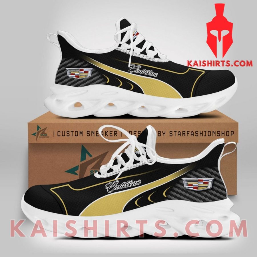 Cadillac Car Custom Name Clunky Maxsoul Sneaker - Yellow, Black Wide Line Pattern's Product Pictures - Kaishirts.com