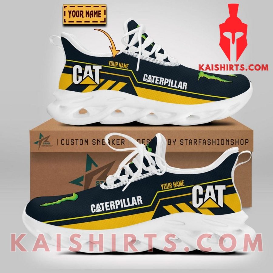 Caterpillar Inc Equipment Monster Energy Style 1 Custom Name Clunky Maxsoul Sneaker - Yellow, Black Three Stripes Pattern's Product Pictures - Kaishirts.com