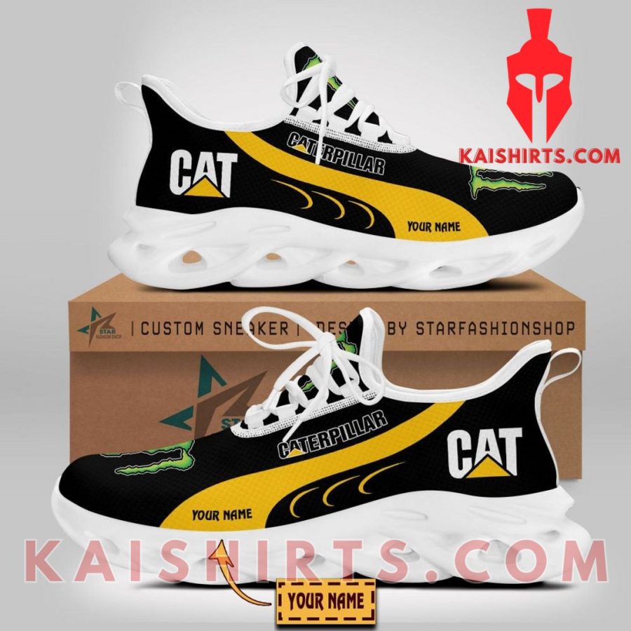 Caterpillar Inc Equipment Monster Energy Style 2 Custom Name Clunky Maxsoul Sneaker - Yellow, Black Wide Line Pattern's Product Pictures - Kaishirts.com