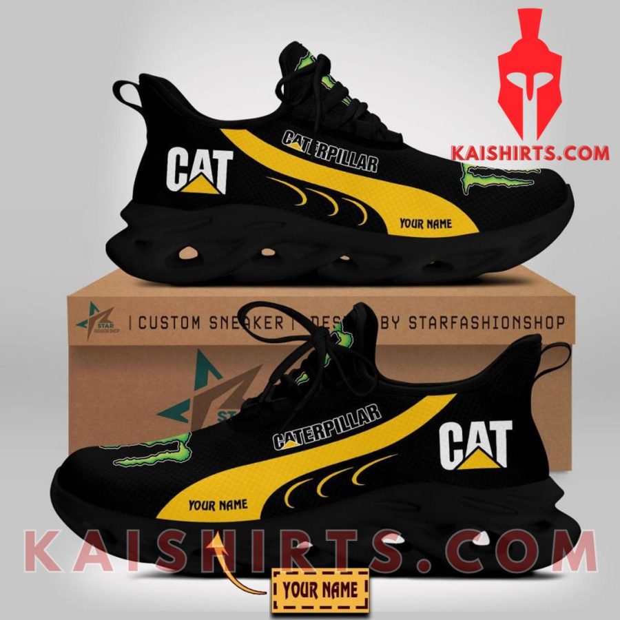Caterpillar Inc Equipment Monster Energy Style 2 Custom Name Clunky Maxsoul Sneaker - Yellow, Black Wide Line Pattern's Product Pictures - Kaishirts.com