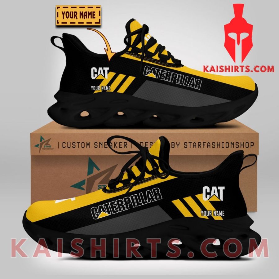 Caterpillar Inc Equipment Style 1 Custom Name Clunky Maxsoul Sneaker - Yellow, Black Three Stripes Pattern's Product Pictures - Kaishirts.com
