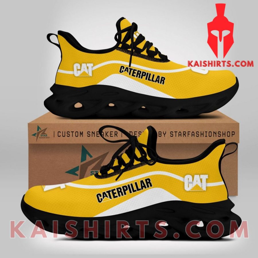 Caterpillar Inc Equipment Style 5 Custom Name Clunky Maxsoul Sneaker - White, Yellow Curve Line Pattern's Product Pictures - Kaishirts.com
