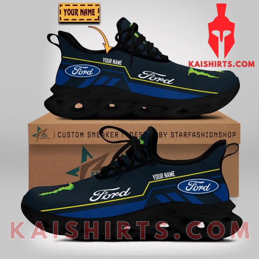 Ford Car Style 1 Monster Energy Custom Name Clunky Maxsoul Sneaker - Blue, Black Three Stripe Pattern's Product Pictures - Kaishirts.com