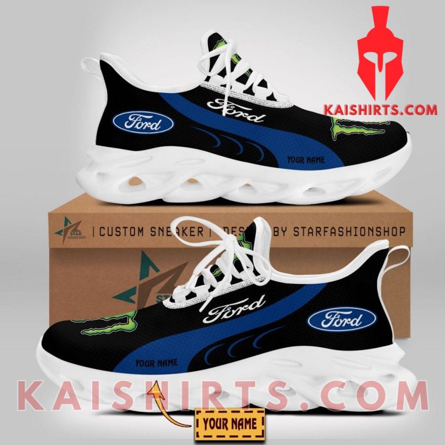 Ford Car Style 2 Monster Energy Custom Name Clunky Maxsoul Sneaker - Blue, Black Wide Line Pattern's Product Pictures - Kaishirts.com