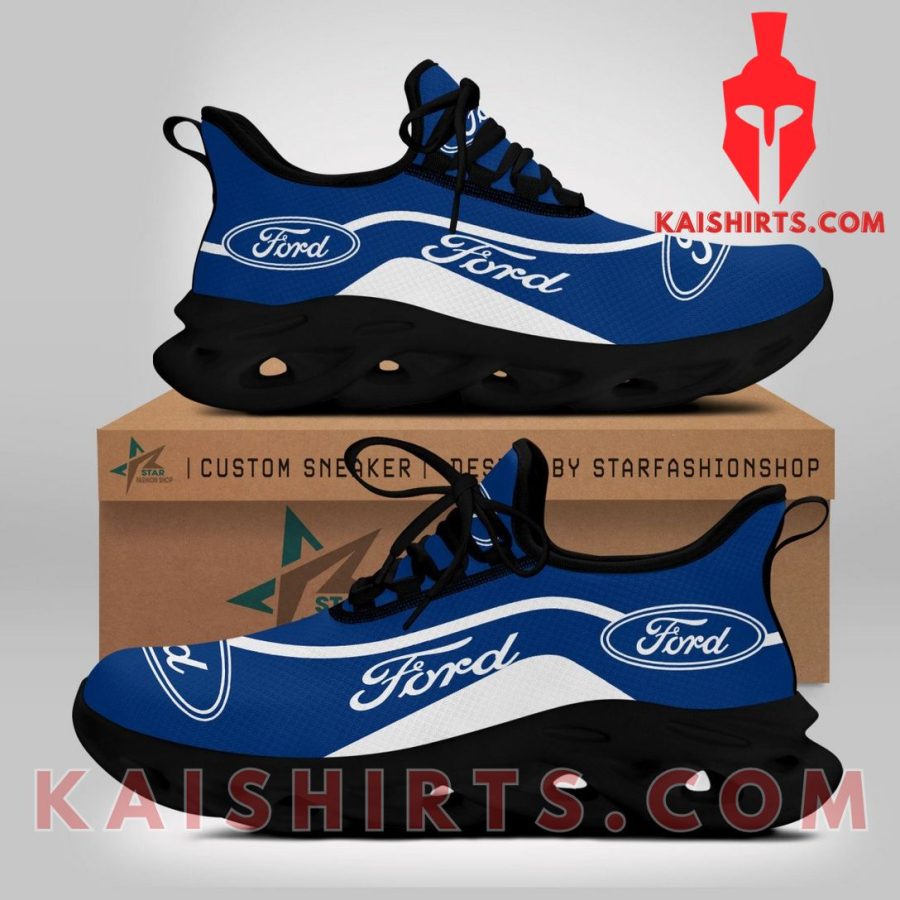 Ford Car Style 5 Custom Name Clunky Maxsoul Sneaker - White, Blue curve line Pattern's Product Pictures - Kaishirts.com