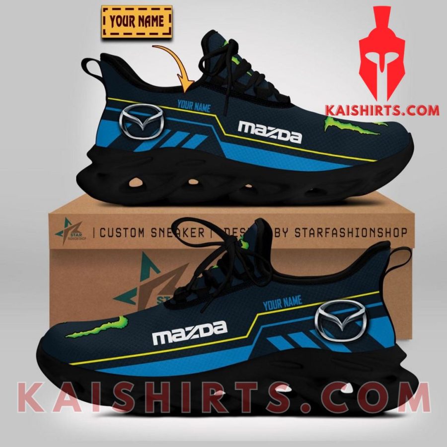 Mazda Car Monster Engergy Style 1 Custom Name Clunky Maxsoul Sneaker - Blue Black Three Stripe Pattern's Product Pictures - Kaishirts.com