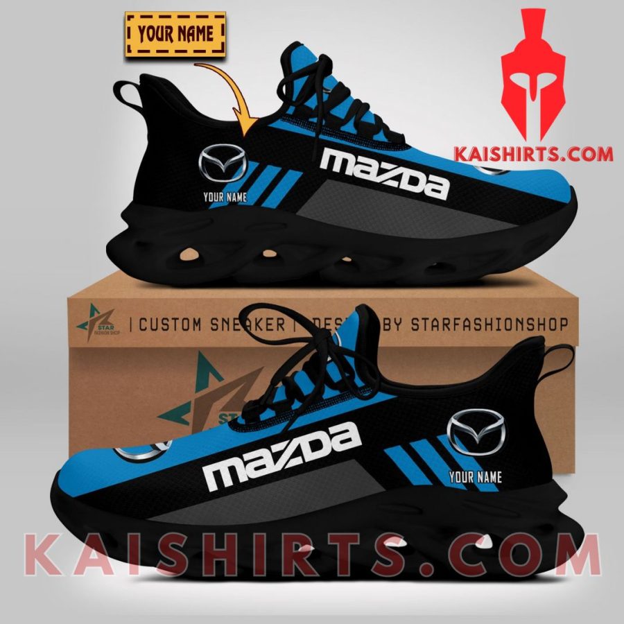 Mazda Car Style 1 Custom Name Clunky Maxsoul Sneaker - Blue Black Three stripe Pattern's Product Pictures - Kaishirts.com