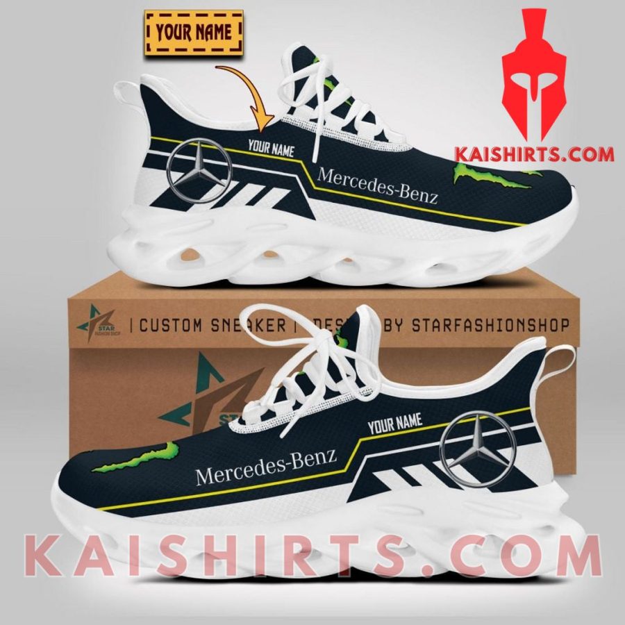 Mercedes-Benz Car Monster Energy Style 5 Custom Name Clunky Maxsoul Sneaker - Black White Three Stripe Pattern's Product Pictures - Kaishirts.com