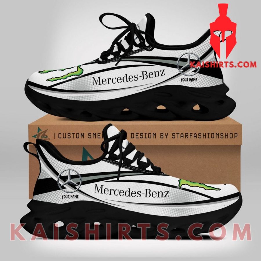 Mercedes-Benz White Car Monster Energy Style 4 Custom Name Clunky Maxsoul Sneaker - White Black Directional Pattern's Product Pictures - Kaishirts.com