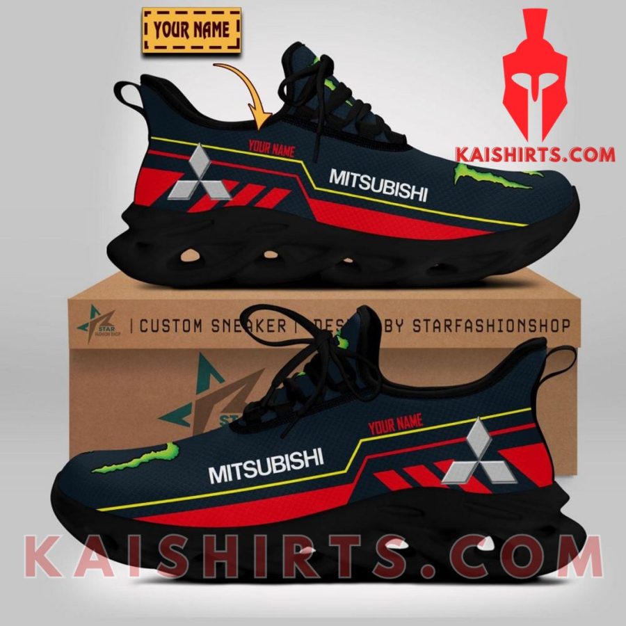 Mitsubishi Car Monster Energy Style 2 Custom Name Clunky Maxsoul Sneaker - Black Red Three Stripe Pattern's Product Pictures - Kaishirts.com