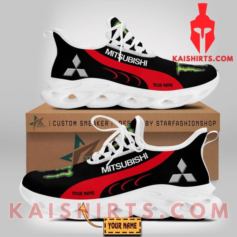 Mitsubishi Car Monster Energy Style 3 Custom Name Clunky Maxsoul Sneaker - Black Red Wide Line Pattern's Product Pictures - Kaishirts.com