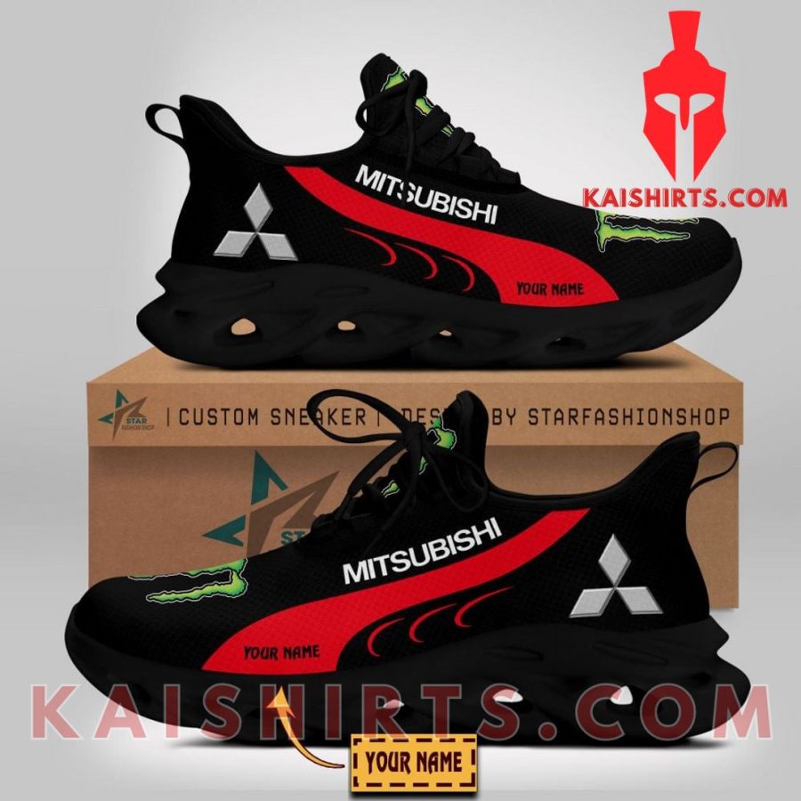 Mitsubishi Car Monster Energy Style 3 Custom Name Clunky Maxsoul Sneaker - Black Red Wide Line Pattern's Product Pictures - Kaishirts.com