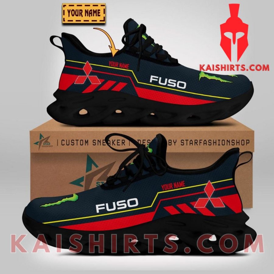 Mitsubishi Fuso Car Monster Energy Style 1 Custom Name Clunky Maxsoul Sneaker - Black Red Three Stripe Pattern's Product Pictures - Kaishirts.com