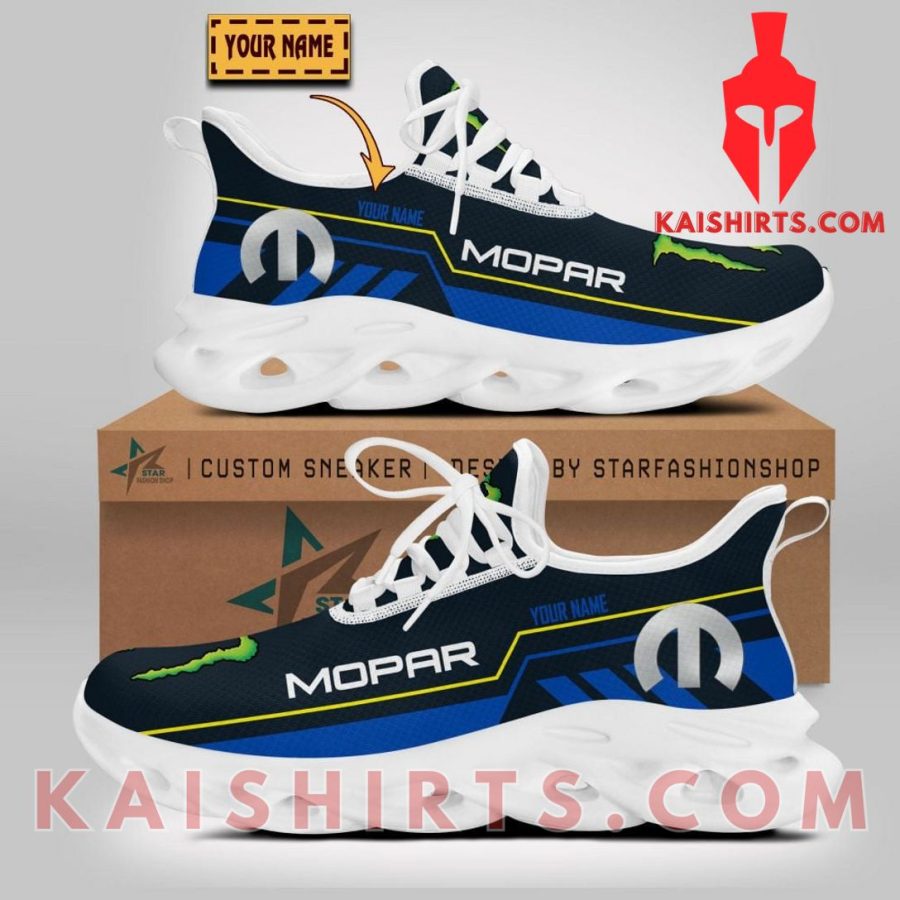 Mopar Car Monster Energy Style 1 Custom Name Clunky Maxsoul Sneaker - Blue Black Three Stripe Pattern's Product Pictures - Kaishirts.com