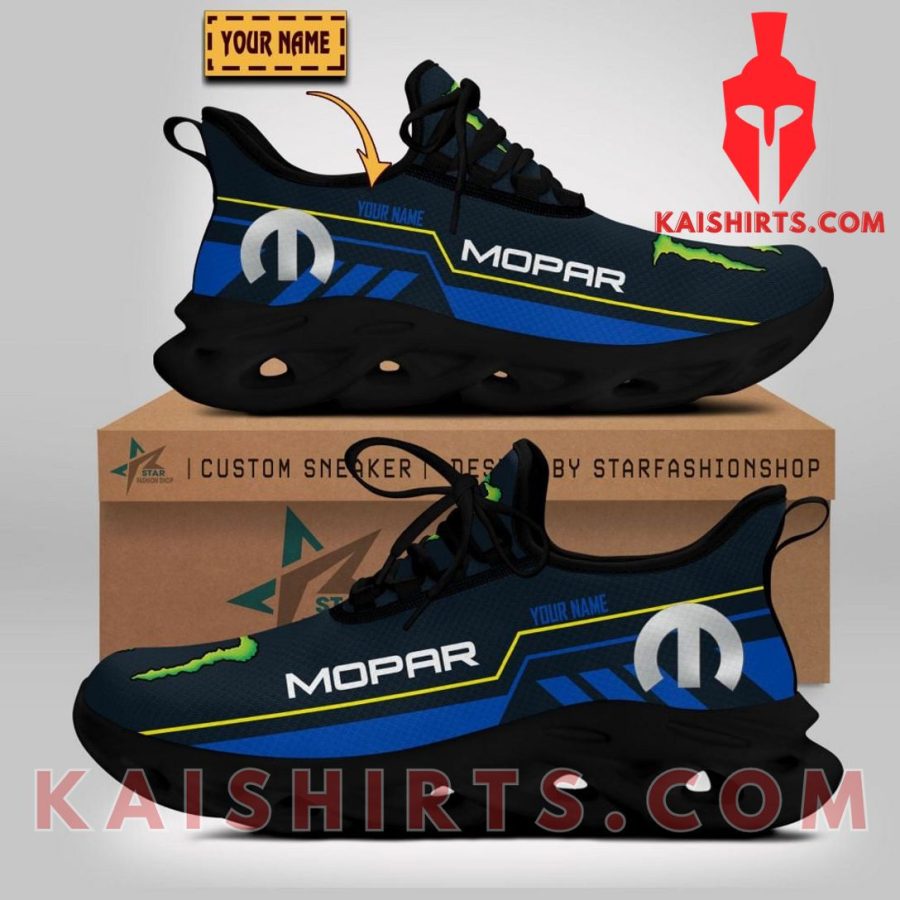 Mopar Car Monster Energy Style 1 Custom Name Clunky Maxsoul Sneaker - Blue Black Three Stripe Pattern's Product Pictures - Kaishirts.com