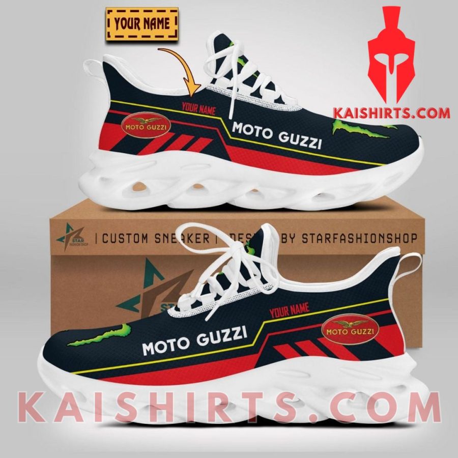 Moto Guzzi Car Monster Energy Style 1 Custom Name Clunky Maxsoul Sneaker - Red Black Three Stripe Pattern's Product Pictures - Kaishirts.com