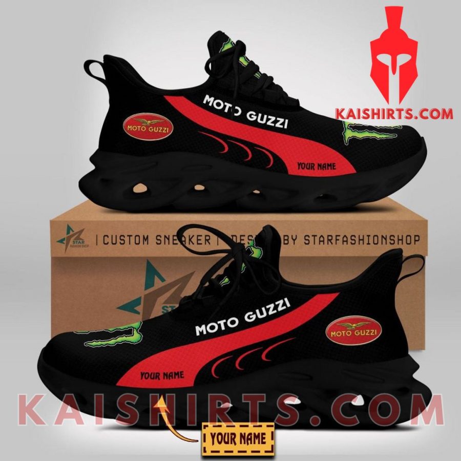 Moto Guzzi Car Monster Energy Style 2 Custom Name Clunky Maxsoul Sneaker - Red Black Wide Line Pattern's Product Pictures - Kaishirts.com
