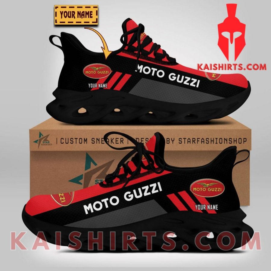 Moto Guzzi Car Style 1 Custom Name Clunky Maxsoul Sneaker - Red Black Three Stripe Pattern's Product Pictures - Kaishirts.com
