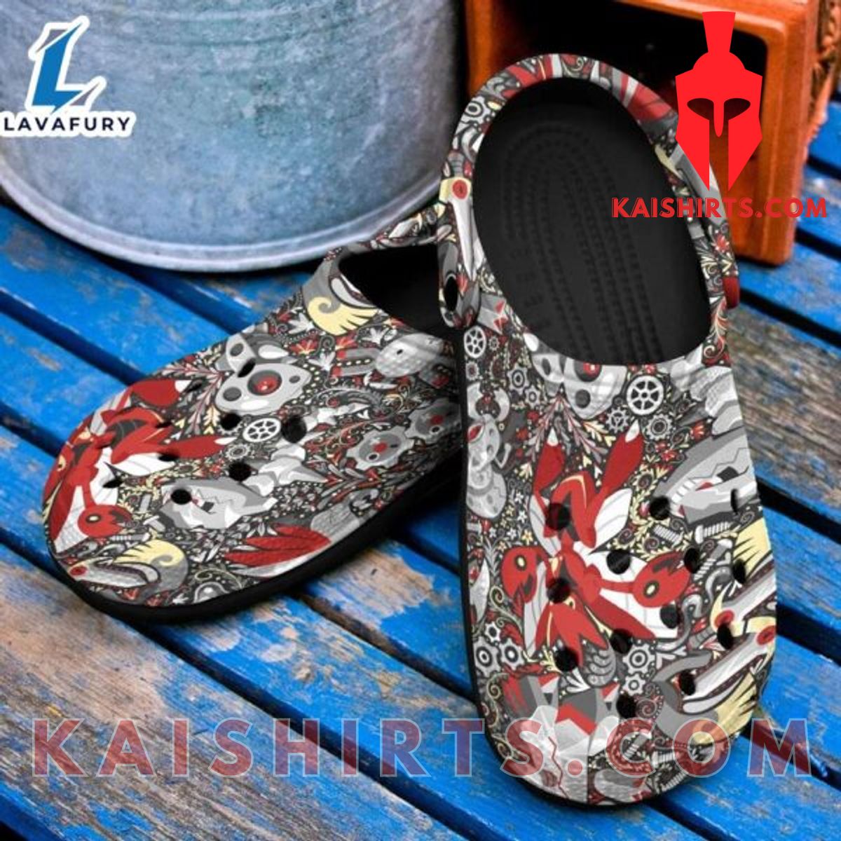 Pokemon Steel Anime Pattern Crocs Classic Clogs Shoes In Red Gray