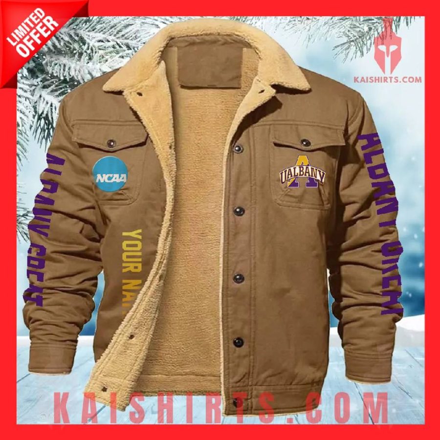 Albany Great Danes NCAA Fleece Leather Jacket's Product Pictures - Kaishirts.com