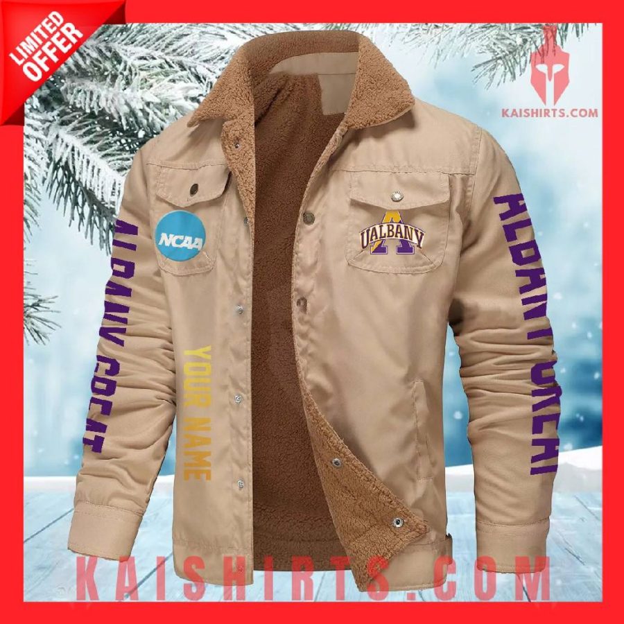 Albany Great Danes NCAA Fleece Leather Jacket's Product Pictures - Kaishirts.com