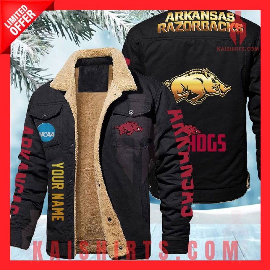 Arkansas Razorbacks NCAA Fleece Leather Jacket's Product Pictures - Kaishirts.com
