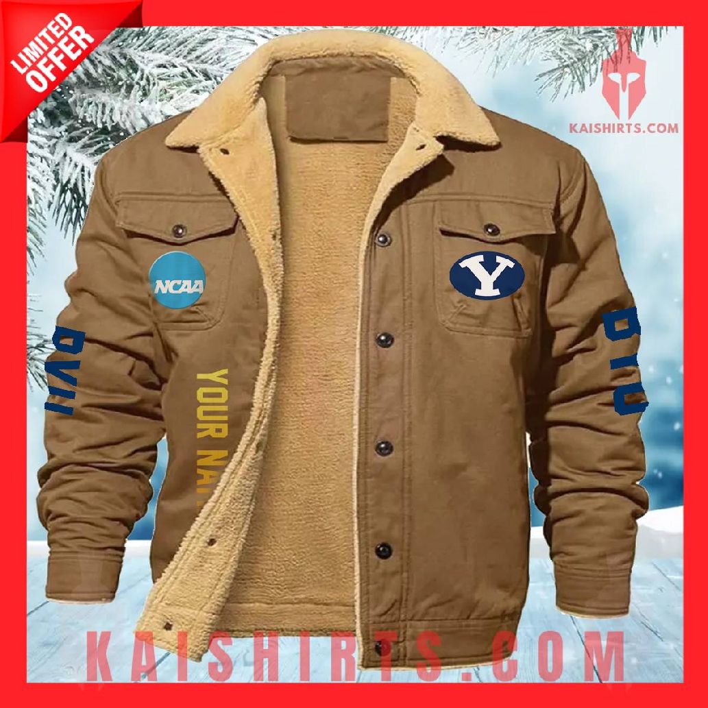 BYU Cougars NCAA Fleece Leather Jacket's Product Pictures - Kaishirts.com