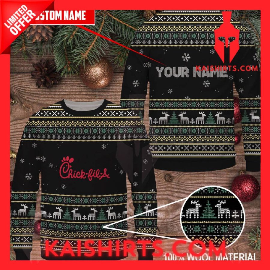 Chick-Fil-A Custom Name Black Ugly Christmas Sweater's Product Pictures - Kaishirts.com