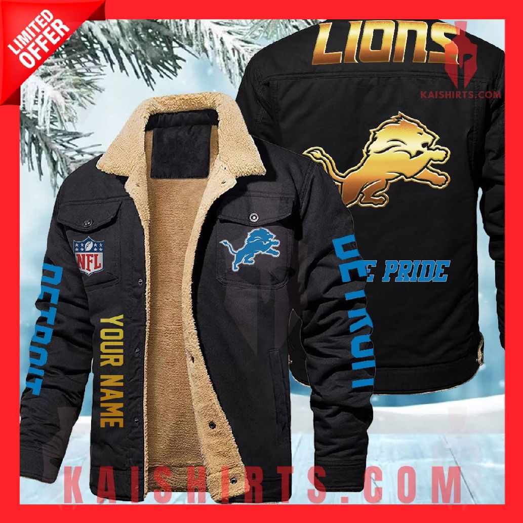 Detroit Lions NFL Fleece Leather Jacket's Product Pictures - Kaishirts.com