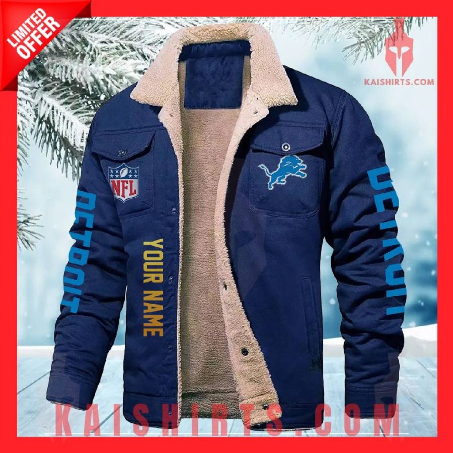 Detroit Lions NFL Fleece Leather Jacket's Product Pictures - Kaishirts.com