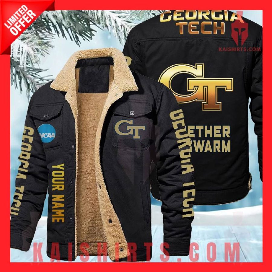 Georgia Tech Yellow Jackets NCAA Fleece Leather Jacket's Product Pictures - Kaishirts.com