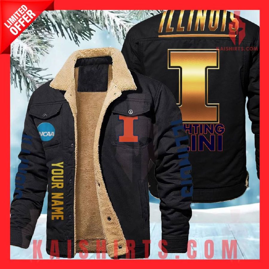 Illinois Fighting Illini NCAA Fleece Leather Jacket's Product Pictures - Kaishirts.com