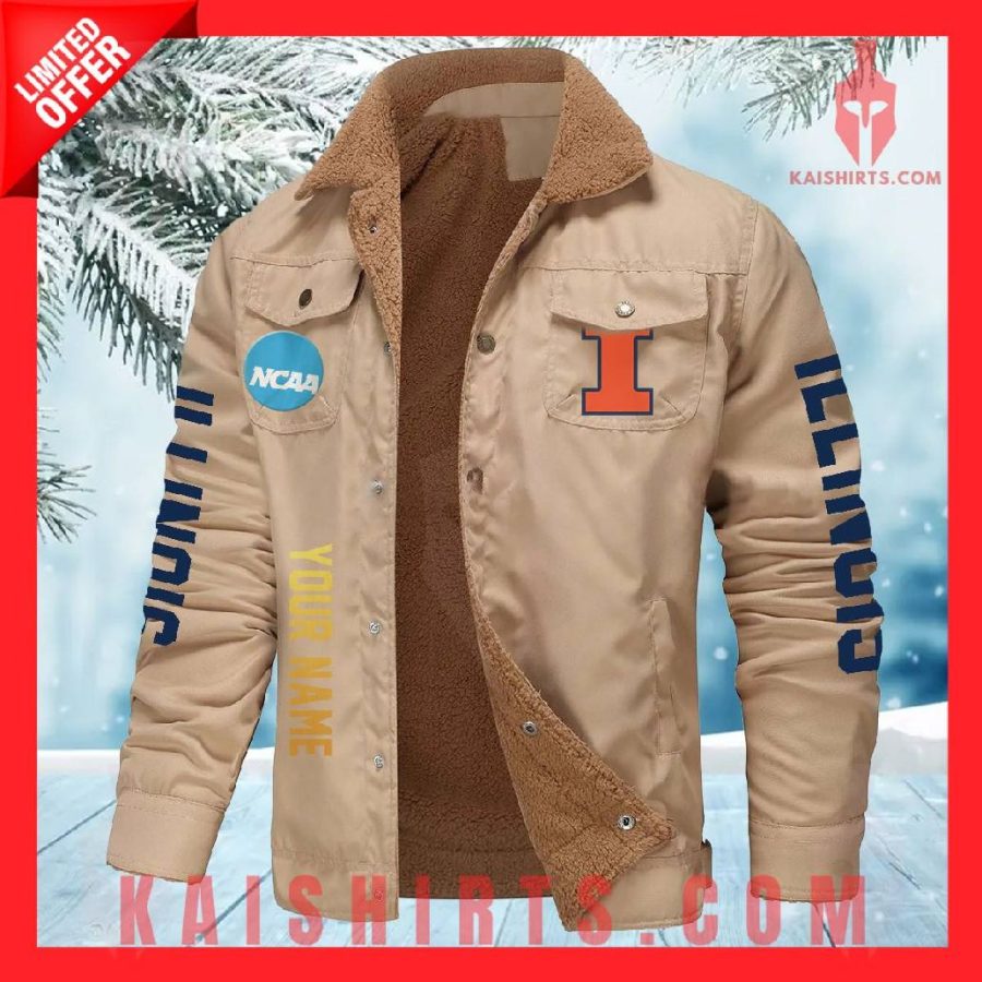 Illinois Fighting Illini NCAA Fleece Leather Jacket's Product Pictures - Kaishirts.com