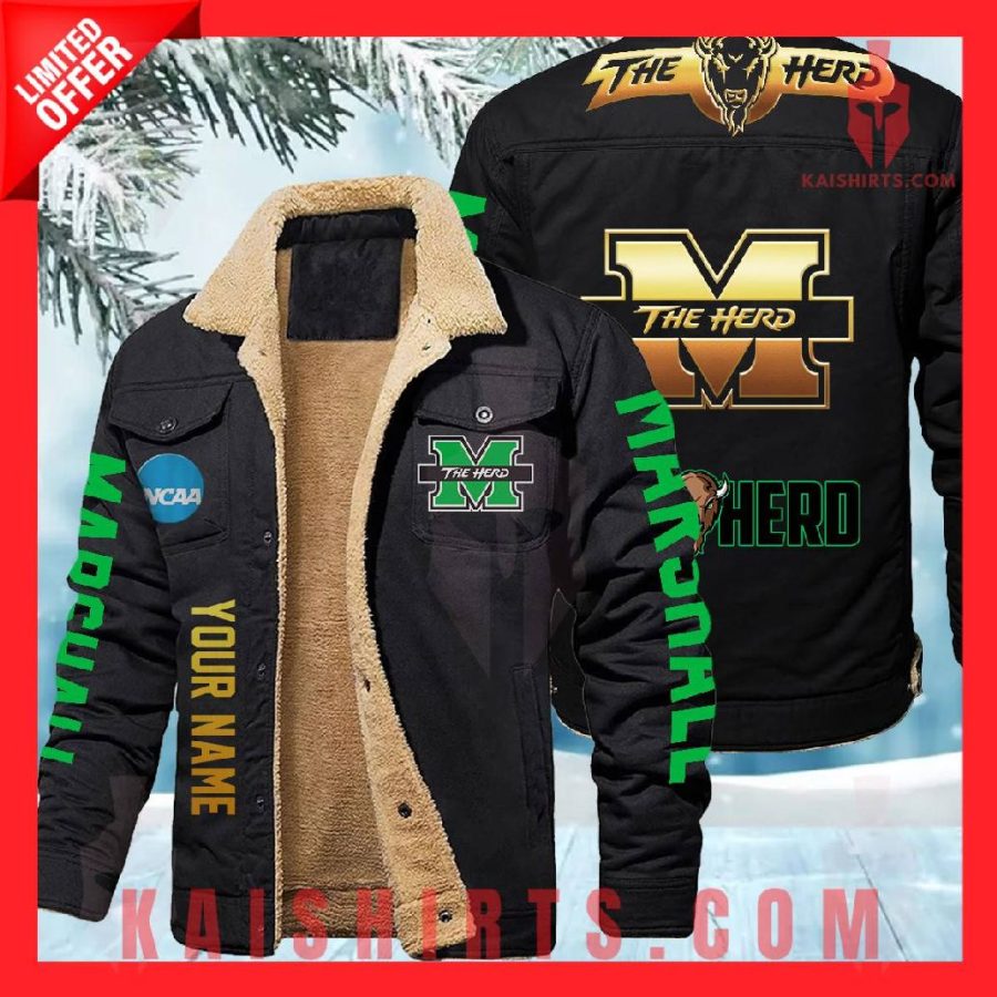 Marshall Thundering Herd NCAA Fleece Leather Jacket's Product Pictures - Kaishirts.com