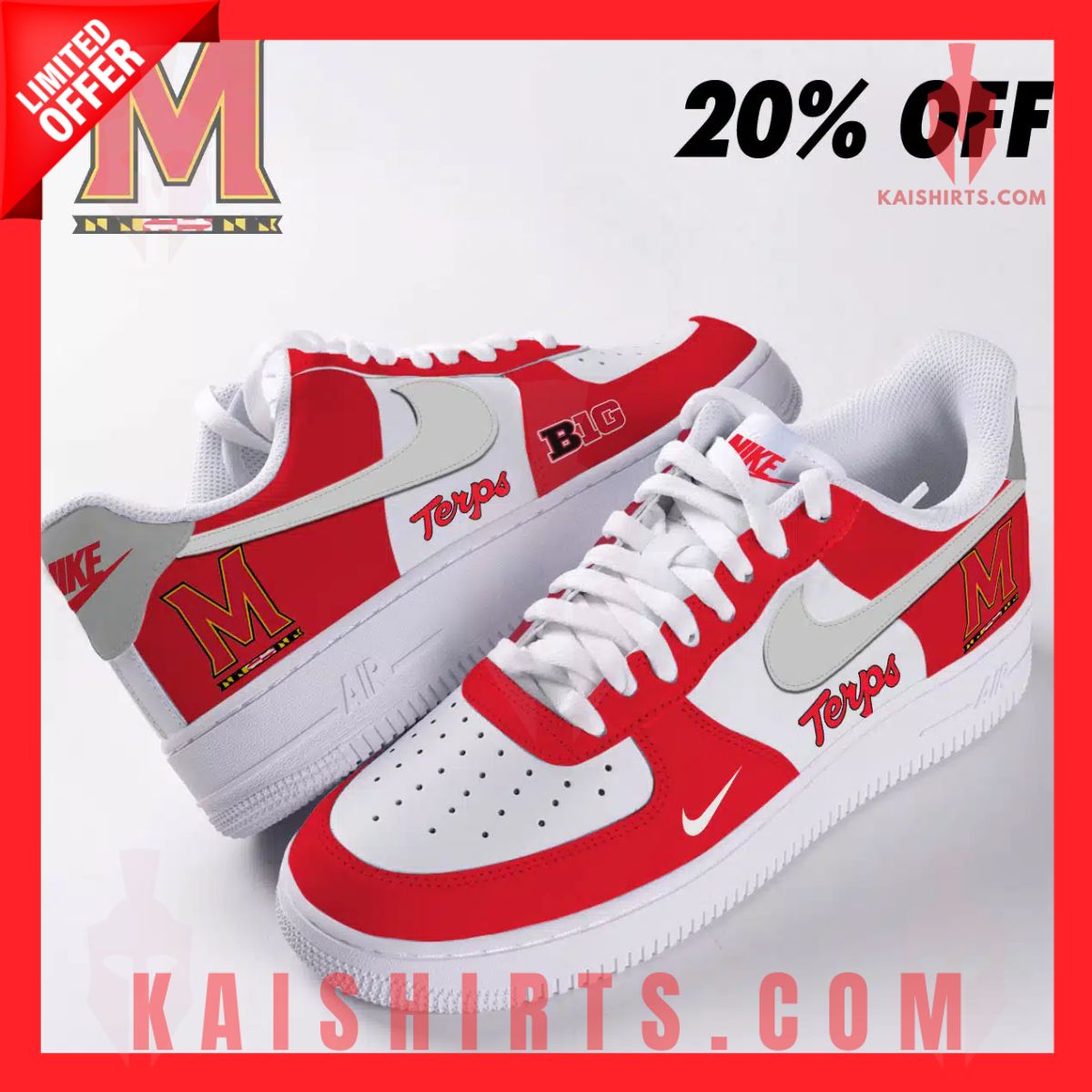 Maryland Terrapins Air Force 1's Product Pictures - Kaishirts.com
