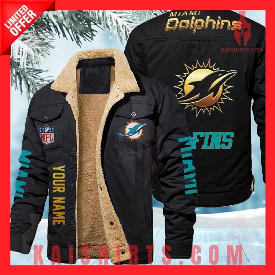 Miami Dolphins NFL Fleece Leather Jacket's Product Pictures - Kaishirts.com