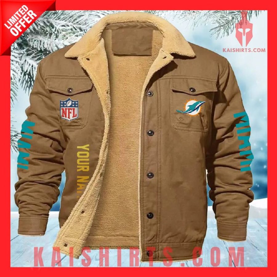 Miami Dolphins NFL Fleece Leather Jacket's Product Pictures - Kaishirts.com