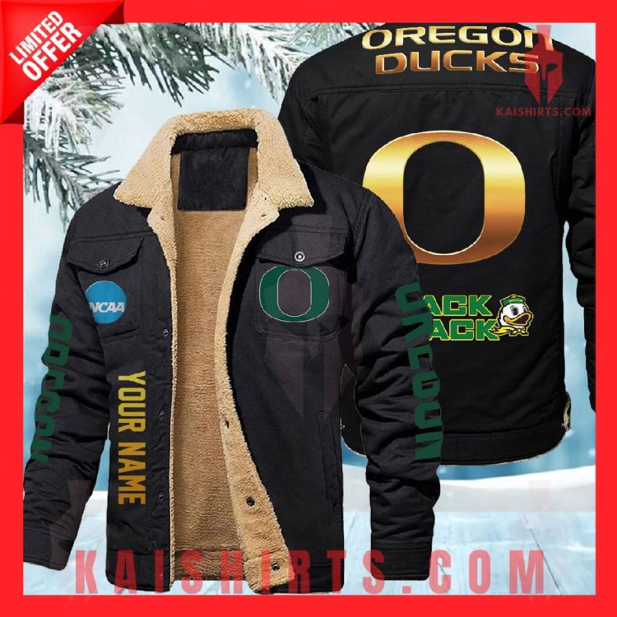 Oregon Ducks NCAA Fleece Leather Jacket's Product Pictures - Kaishirts.com