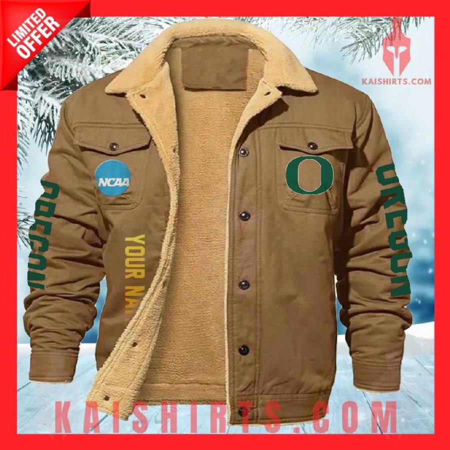Oregon Ducks NCAA Fleece Leather Jacket's Product Pictures - Kaishirts.com