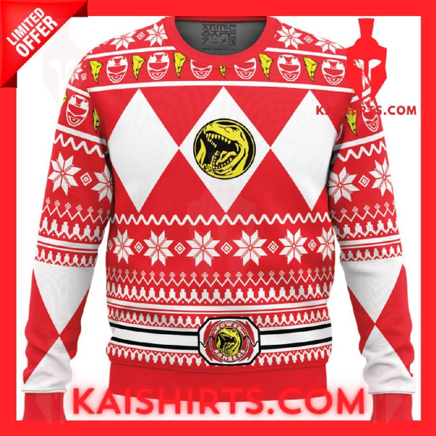 Red Power Rangers Ugly Christmas Sweater's Product Pictures - Kaishirts.com