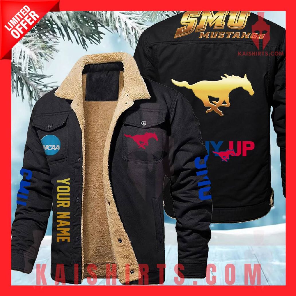 SMU Mustangs NCAA Fleece Leather Jacket's Product Pictures - Kaishirts.com