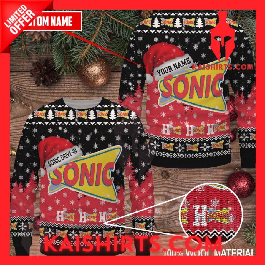 Sonic Drive-In Custom Name Ugly Christmas Sweater's Product Pictures - Kaishirts.com