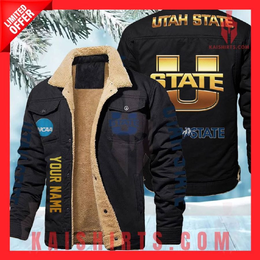 Utah State Aggies NCAA Fleece Leather Jacket's Product Pictures - Kaishirts.com