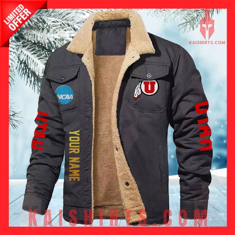 Utah Utes NCAA Fleece Leather Jacket's Product Pictures - Kaishirts.com