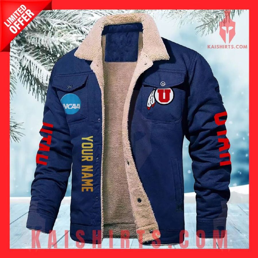 Utah Utes NCAA Fleece Leather Jacket's Product Pictures - Kaishirts.com